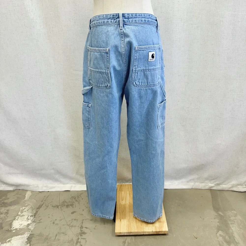 Carhartt WIP Pierce Carpenter Jeans Light Blue Wash RW Boyfriend Denim Size 28‎